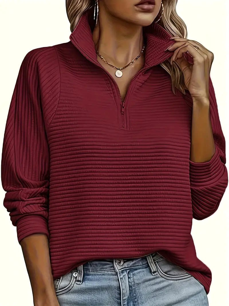 Therese | Damen Pullover mit Halb-Reißverschluss und Trichterkragen, Strickpullover mit fallender Schulter | Nomadnts | Dark Red