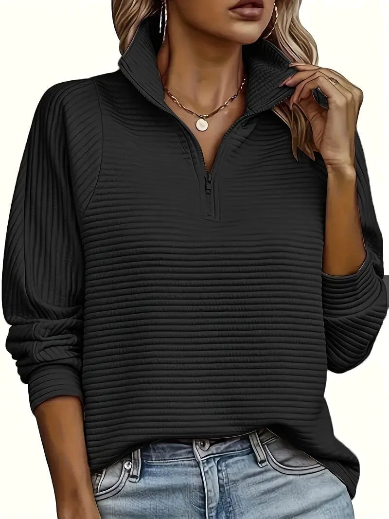 Therese | Damen Pullover mit Halb-Reißverschluss und Trichterkragen, Strickpullover mit fallender Schulter | Nomadnts | Deep Grey