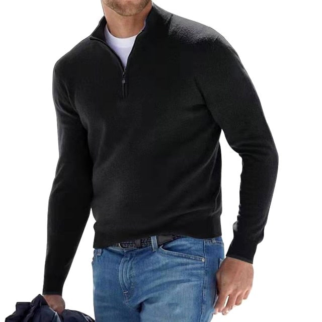 Toby | Herren Quarter-Zip Strickpullover, Pullover mit Stehkragen | Nomadnts | Black