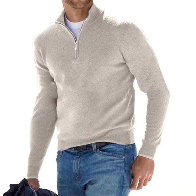 Toby | Herren Quarter-Zip Strickpullover, Pullover mit Stehkragen | Nomadnts | Beige