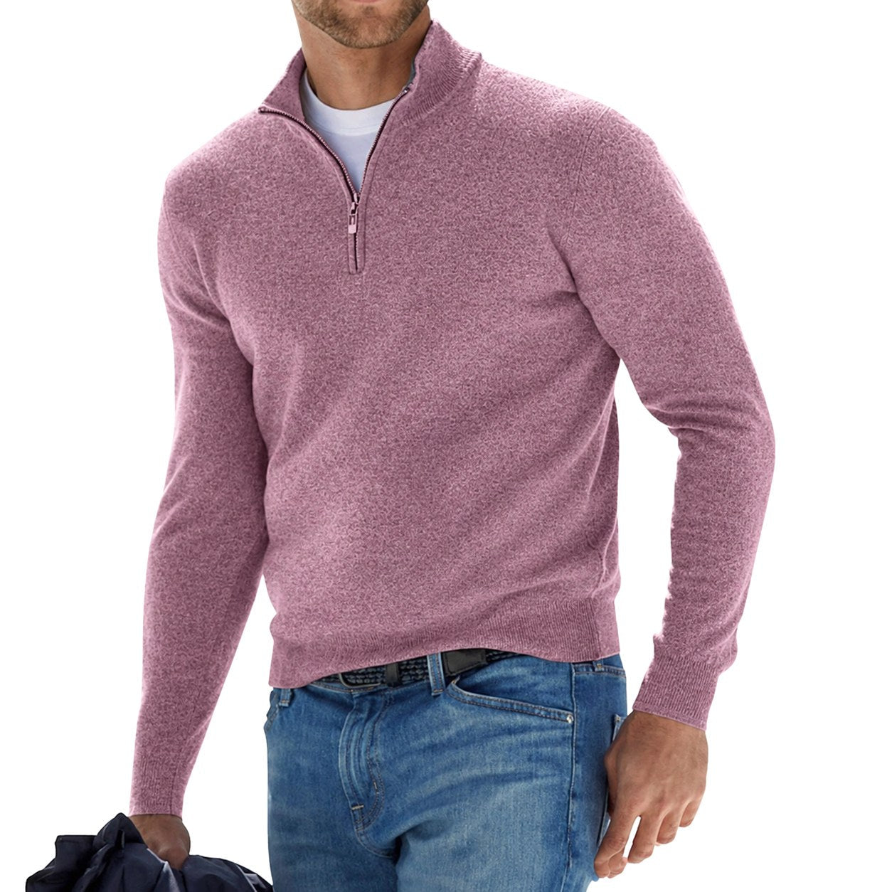 Toby | Herren Quarter-Zip Strickpullover, Pullover mit Stehkragen | Nomadnts | Pink