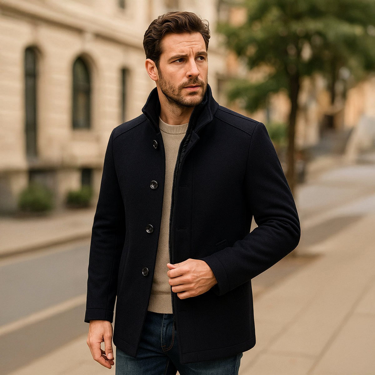 Tucker | Taillierter Herren-Trenchcoat aus Wollmix, klassischer eleganter Mantel | Nomadnts