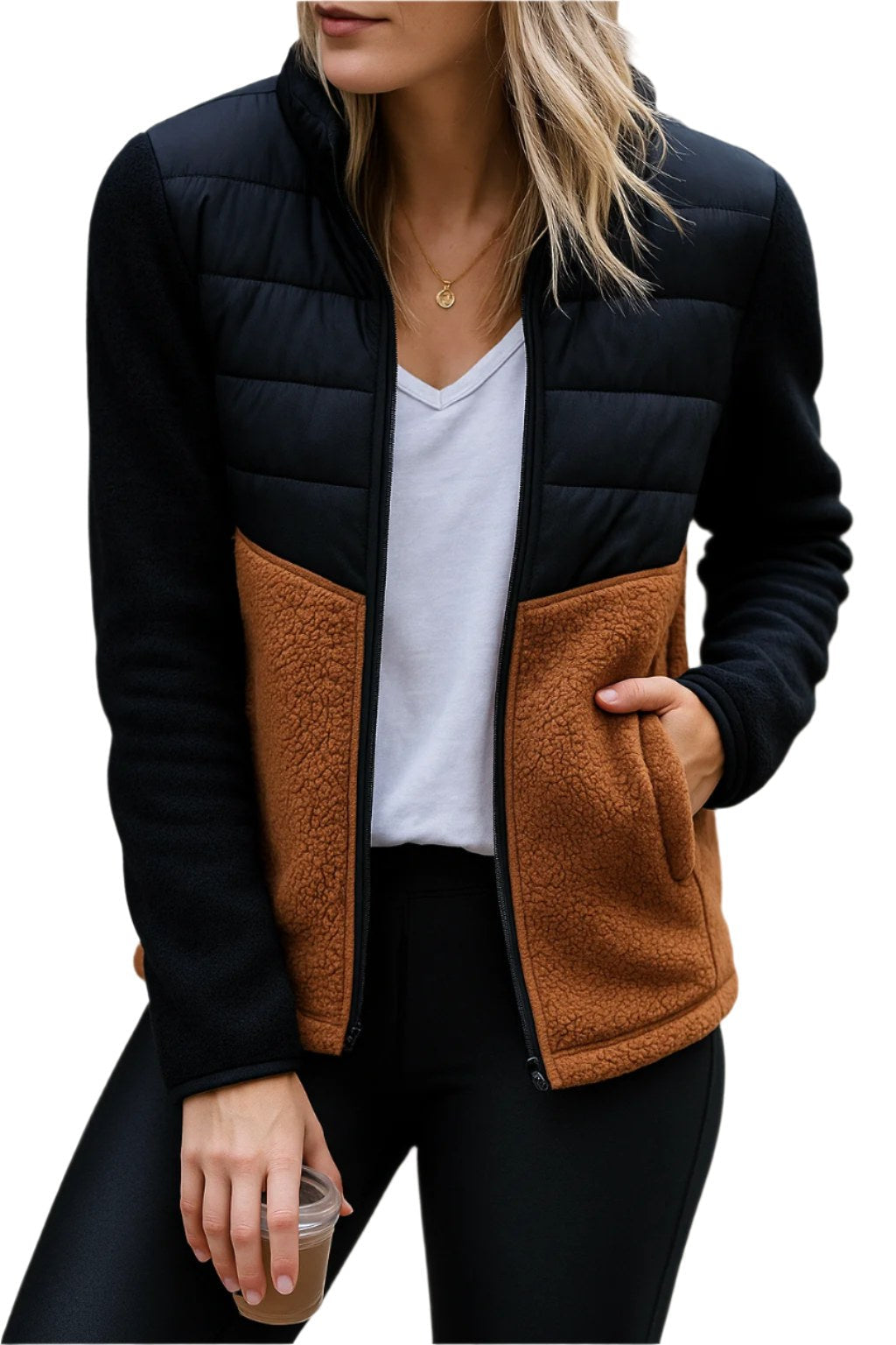Valerie | Damen leichte Steppjacke, fleece-gefütterter Herbstmantel | Nomadnts | Black