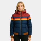 Veronique | Damen Retro-Daunenjacke mit Kapuze, gestreifter, gepolsterter Herbstmantel | Nomadnts | Navy blue