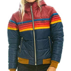 Veronique | Damen Retro-Daunenjacke mit Kapuze, gestreifter, gepolsterter Herbstmantel | Nomadnts | Black