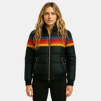 Veronique | Damen Retro-Daunenjacke mit Kapuze, gestreifter, gepolsterter Herbstmantel | Nomadnts | Nomadnts
