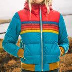 Veronique | Damen Retro-Daunenjacke mit Kapuze, gestreifter, gepolsterter Herbstmantel | Nomadnts | Nomadnts