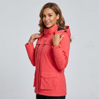 Victoire | Damen beheizte Jacke mit Kapuze und USB-Anschluss, Jacke mit verstellbarer Temperatur | Nomadnts | Coral Red