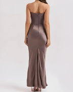 Viviane | Damen trägerloses drapiertes Maxikleid, Abendkleid mit Corset-Oberteil | Nomadnts | Black