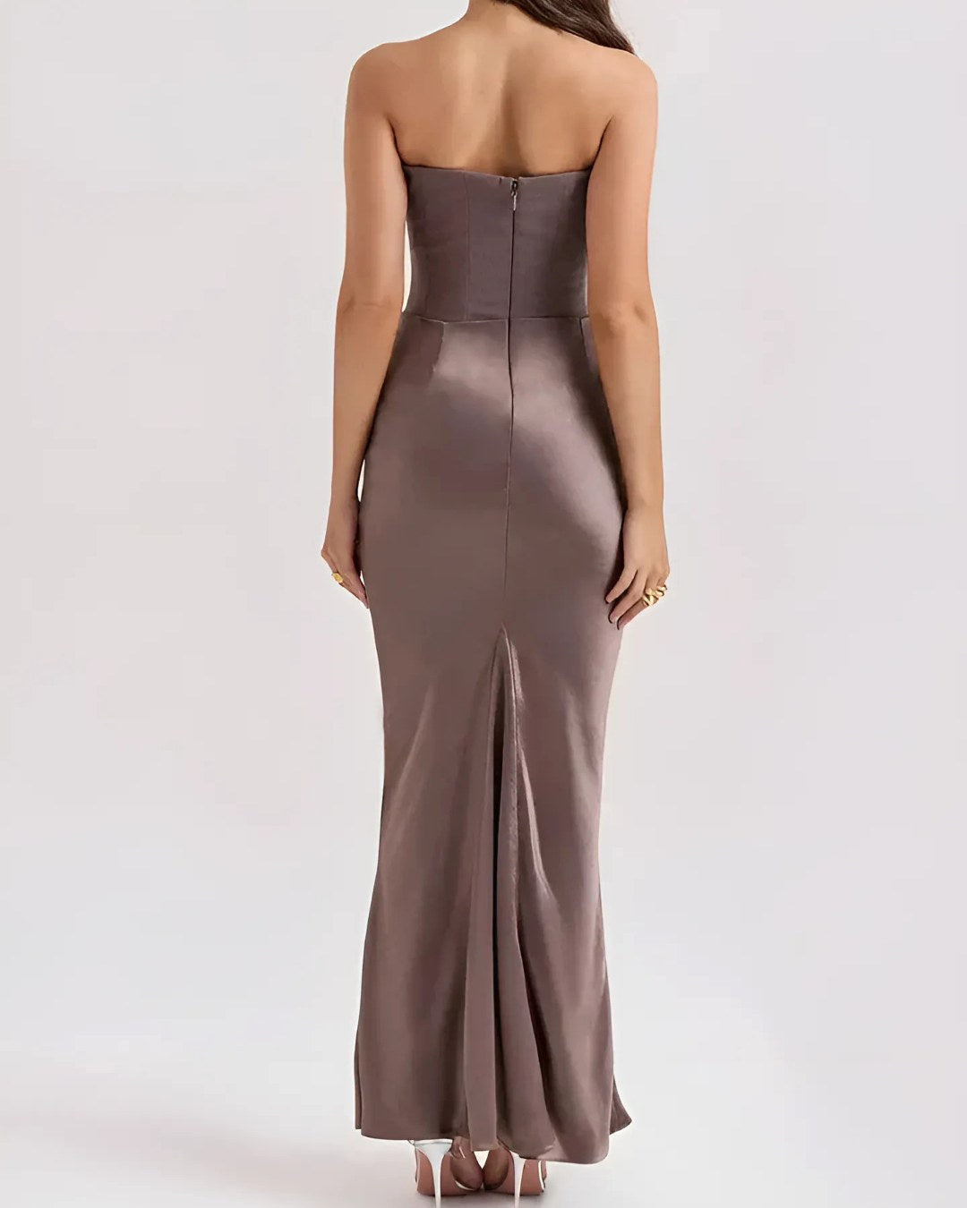 Viviane | Damen trägerloses drapiertes Maxikleid, Abendkleid mit Corset-Oberteil | Nomadnts | Black