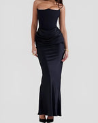 Viviane | Damen trägerloses drapiertes Maxikleid, Abendkleid mit Corset-Oberteil | Nomadnts | Red