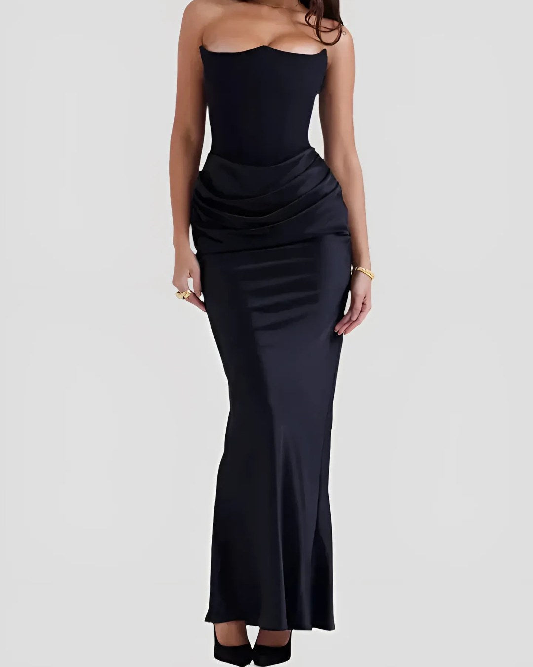 Viviane | Damen trägerloses drapiertes Maxikleid, Abendkleid mit Corset-Oberteil | Nomadnts | Red