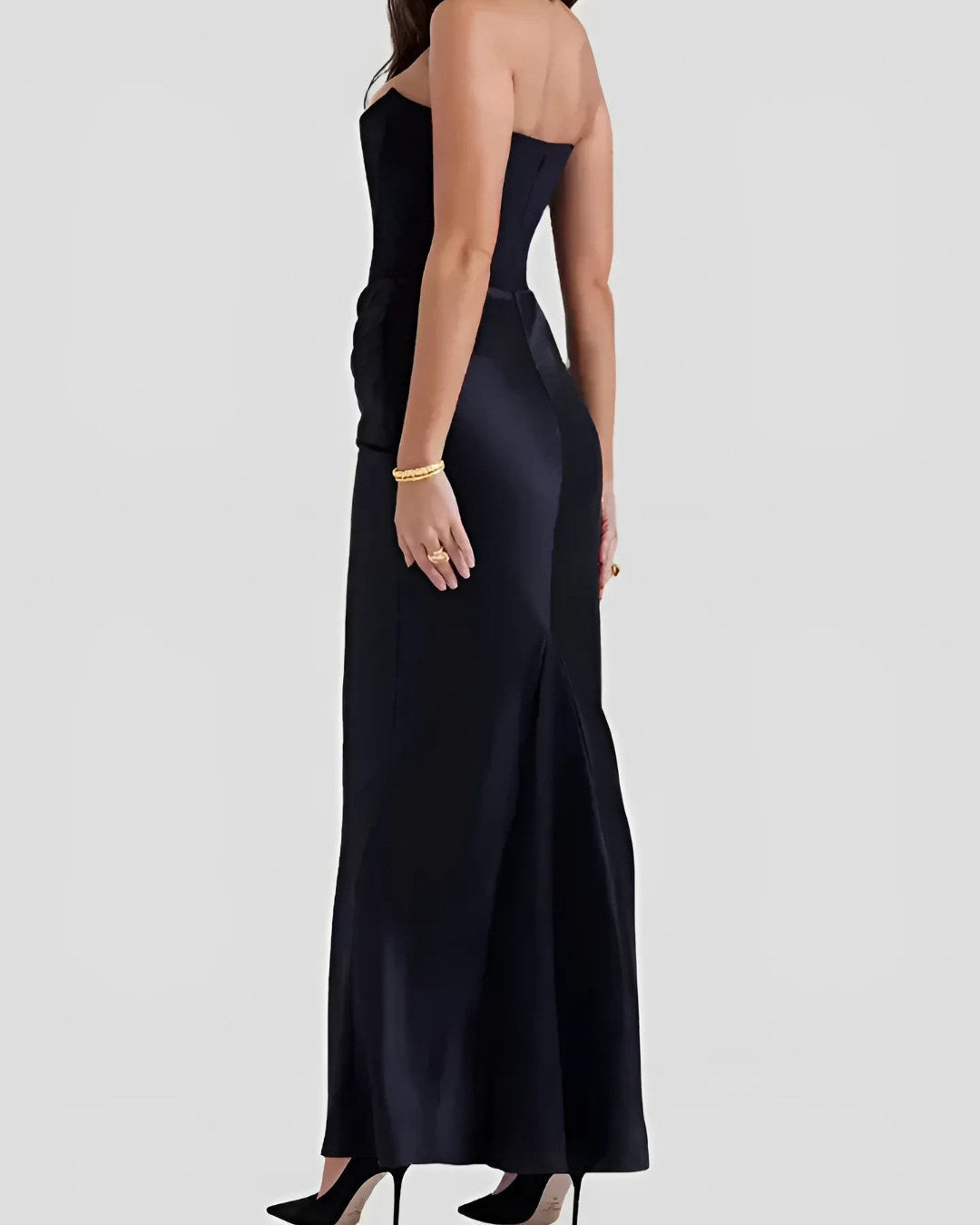 Viviane | Damen trägerloses drapiertes Maxikleid, Abendkleid mit Corset-Oberteil | Nomadnts | White