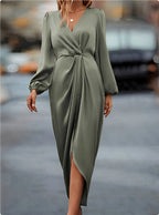 Weronika | Damen Satin-Wickelkleid mit langen Ärmeln, elegantes Abendkleid | Nomadnts | Nomadnts