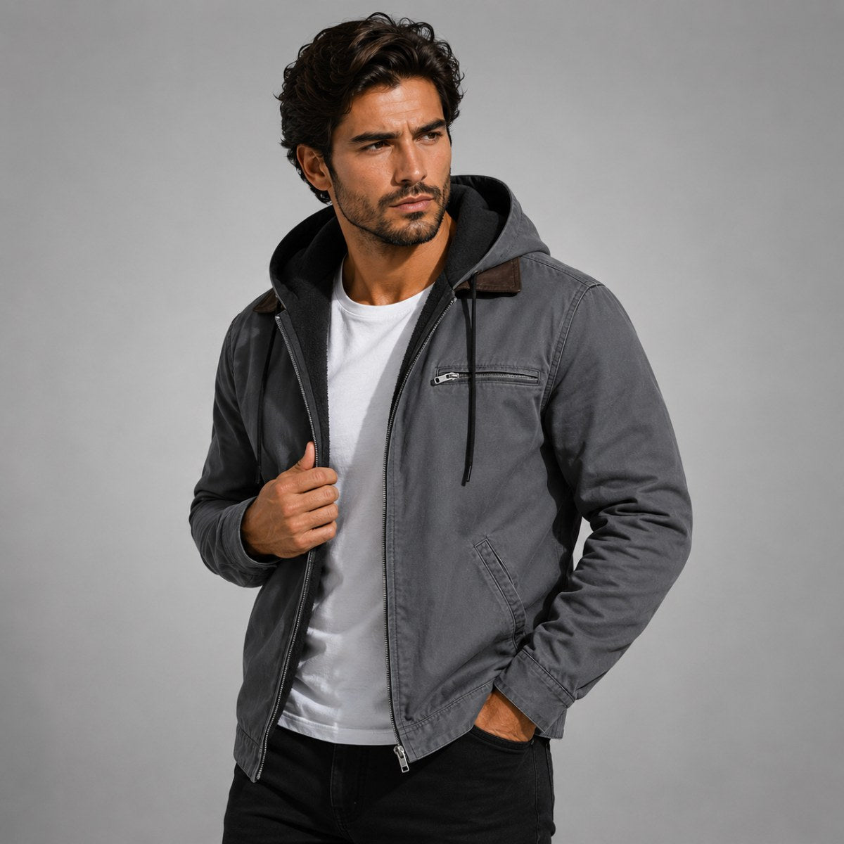 Wesley | Herrenjacke mit Kapuze und Fleece-Futter, warmer Wintermantel | Nomadnts