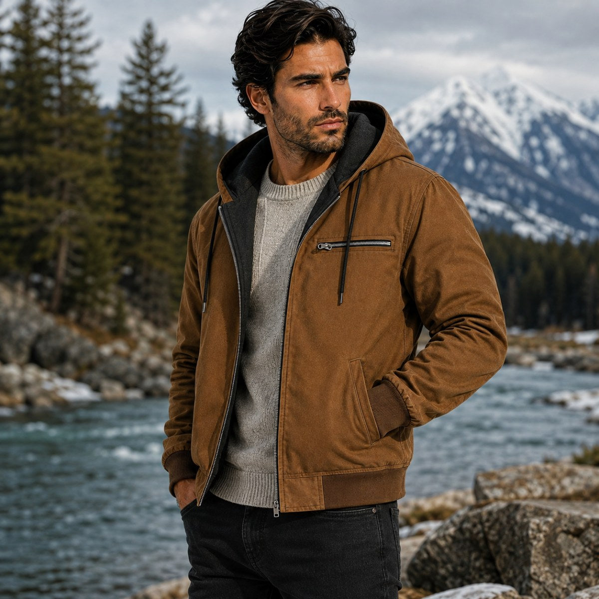 Wesley | Herrenjacke mit Kapuze und Fleece-Futter, warmer Wintermantel | Nomadnts
