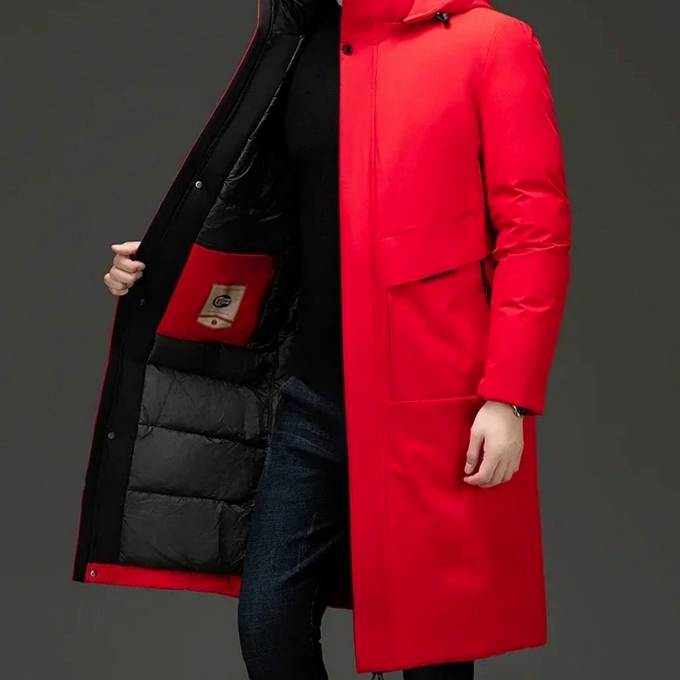 Wilhelm | Herrenmäntel mit Kapuze und Steppfutter, Langer Wintermantel für Herren | Nomad NTS | Red