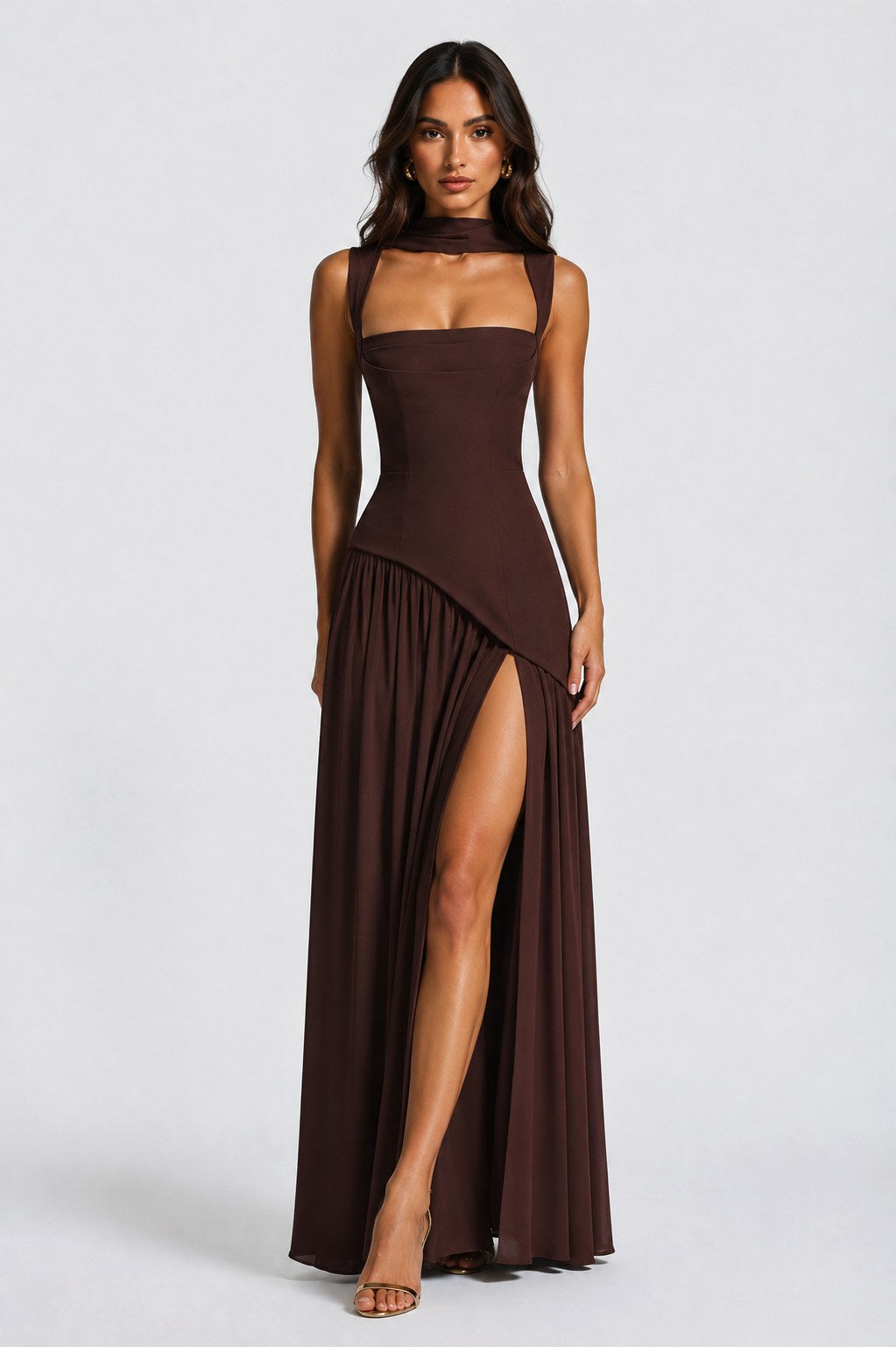 Willow | Damen geformtes Maxikleid mit Satin-Gefühl, drapiertes Abendkleid | Nomadnts | Nomadnts