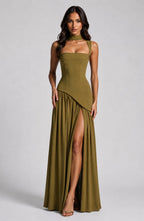 Willow | Damen geformtes Maxikleid mit Satin-Gefühl, drapiertes Abendkleid | Nomadnts | Nomadnts