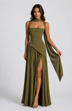 Willow | Damen geformtes Maxikleid mit Satin-Gefühl, drapiertes Abendkleid | Nomadnts | Nomadnts