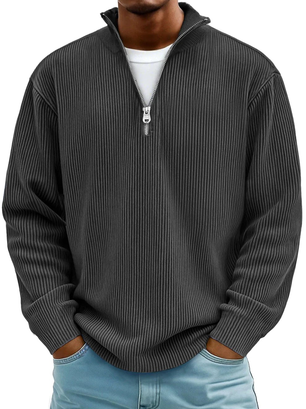 Wolfgang | Herren-Pullover mit Half-Zip-Design, Strukturierter Trendy Pullover | Nomad NTS | Khaki