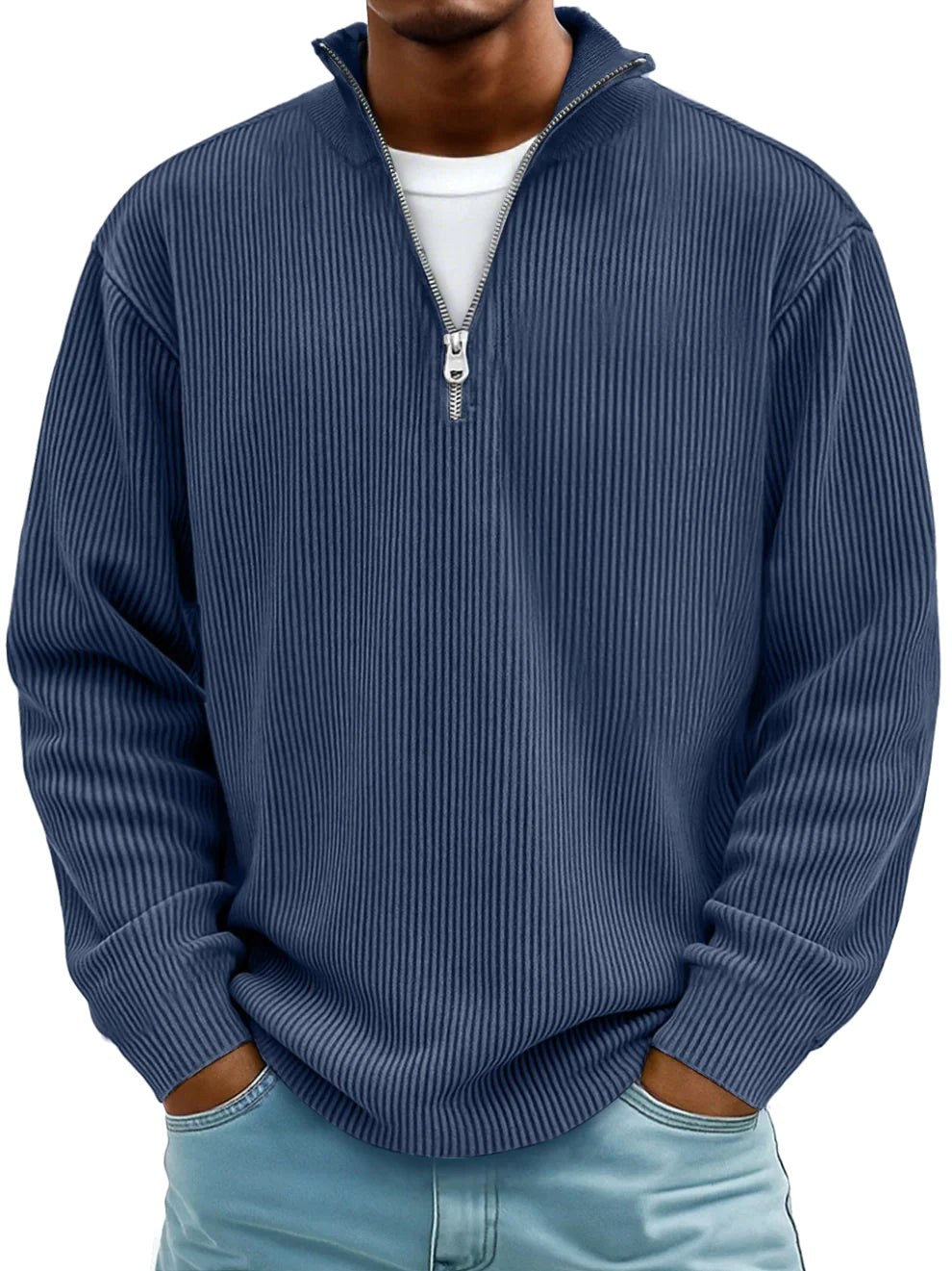 Wolfgang | Herren-Pullover mit Half-Zip-Design, Strukturierter Trendy Pullover | Nomad NTS | Weiß