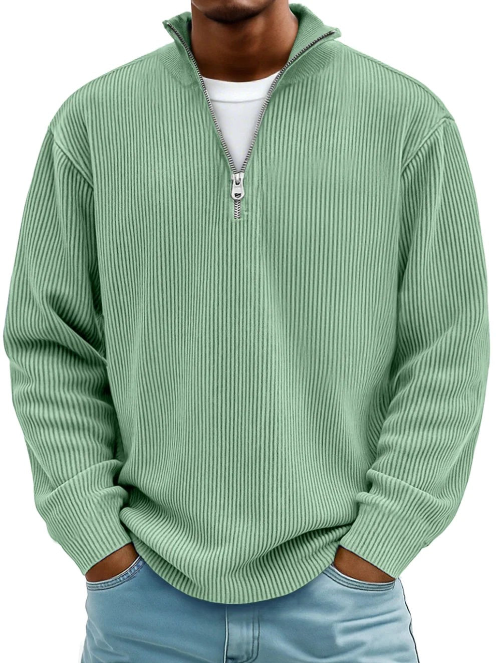 Wolfgang | Herren-Pullover mit Half-Zip-Design, Strukturierter Trendy Pullover | Nomad NTS | Armeegrün