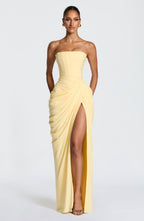 Yvette | Damen trägerloses Maxikleid, Abendkleid mit gerafften Taille | Nomadnts | Yellow
