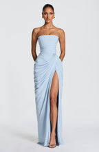 Yvette | Damen trägerloses Maxikleid, Abendkleid mit gerafften Taille | Nomadnts | Nomadnts