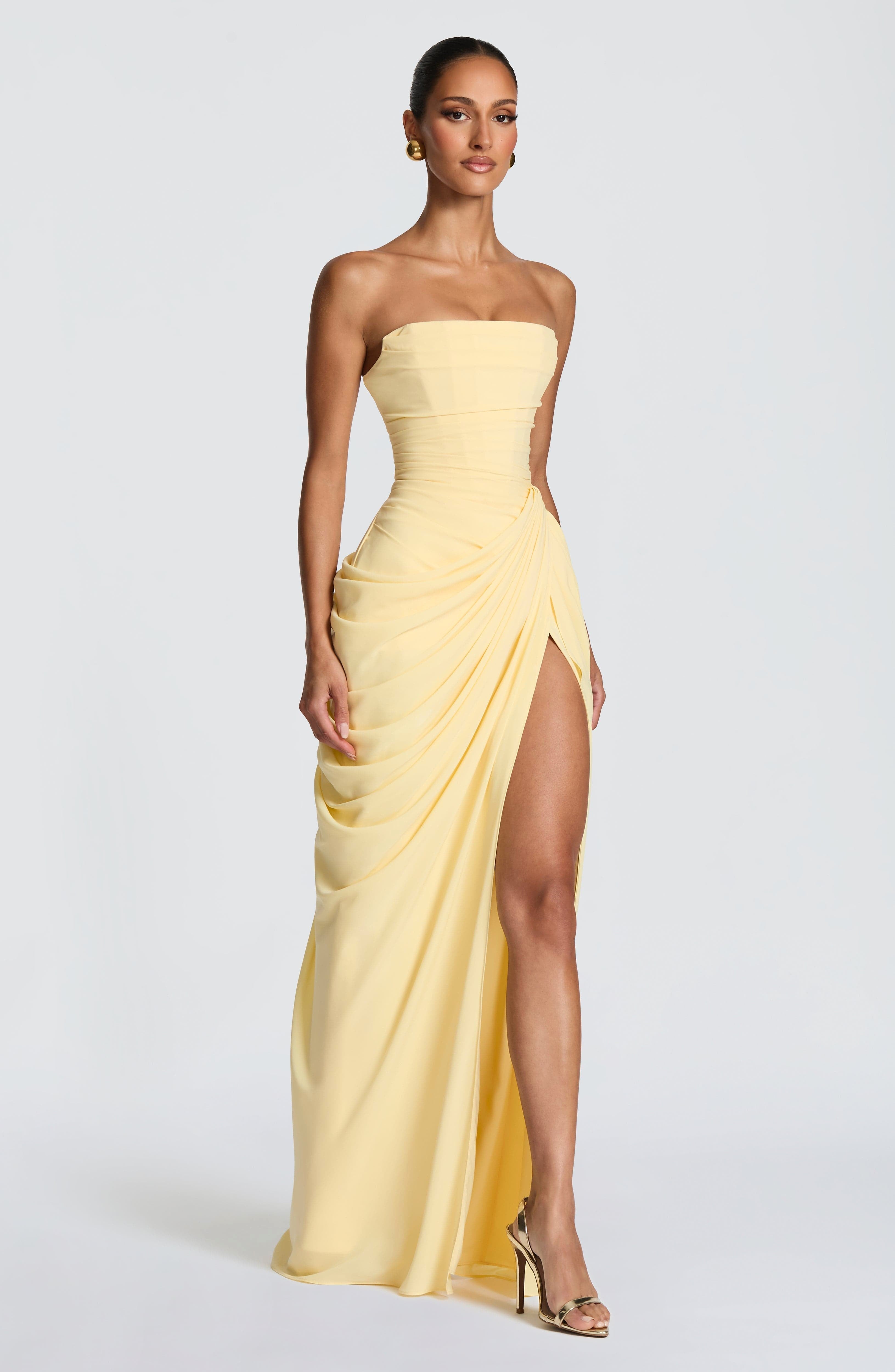Yvette | Damen trägerloses Maxikleid, Abendkleid mit gerafften Taille | Nomadnts | Nomadnts