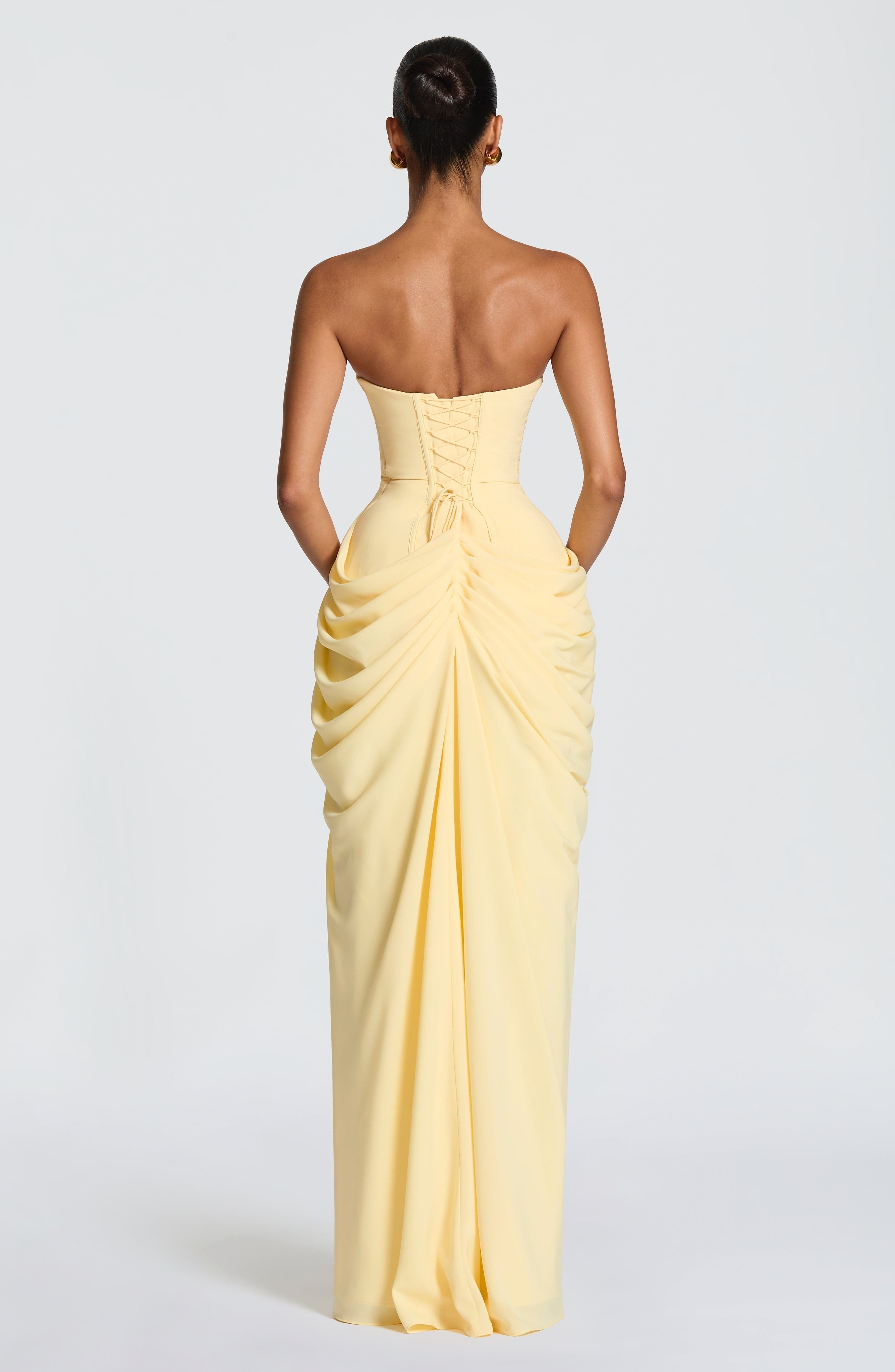 Yvette | Damen trägerloses Maxikleid, Abendkleid mit gerafften Taille | Nomadnts | Nomadnts