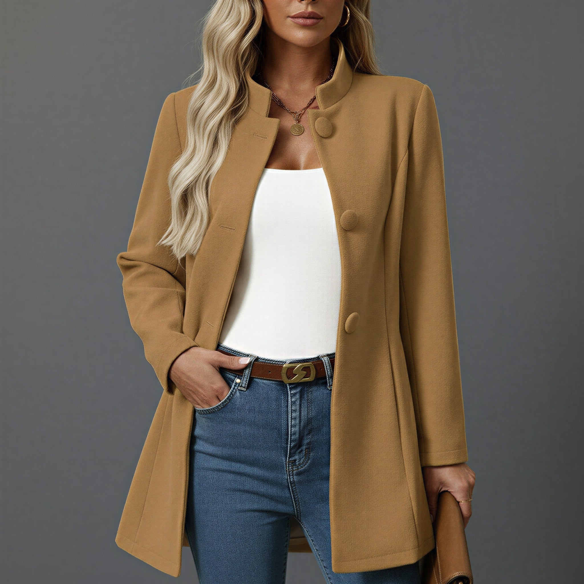 Yvonne | Damen Button-Down A-Linien-Mantel, Herbstmantel mit Stehkragen | Nomadnts | Nomadnts