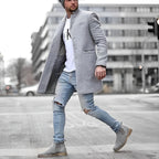 Zachary | Herren schmal geschnittener Übermantel, einreihig tailliert geschnittener Mantel | Nomadnts | Gray