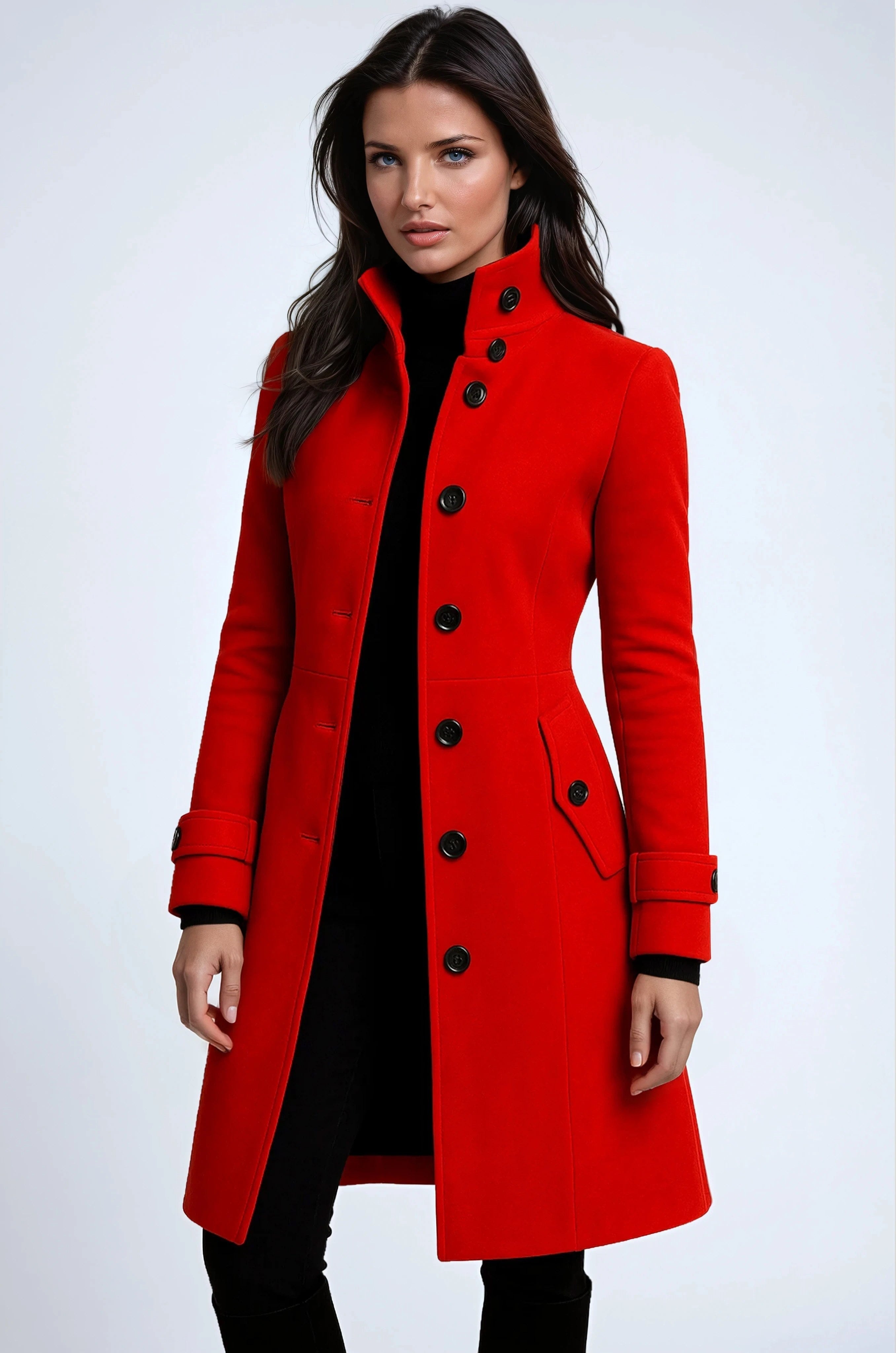 Zofia | Damen Trenchcoat mit hohem Kragen, langer tailliert geschnittener Wintermantel | Nomadnts | Nomadnts